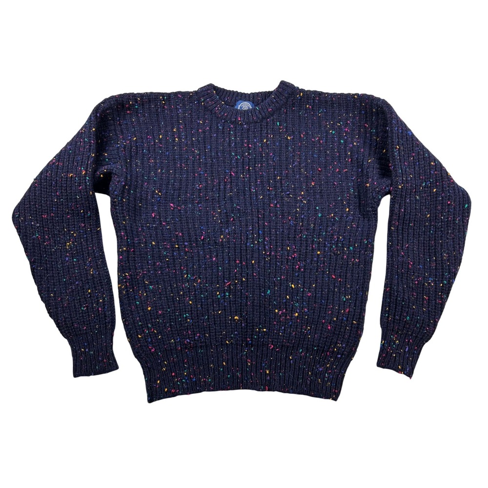 Vintage Gap Sweater Mens S Wool Confetti Fleck Ribbed Knit Navy Blue Fisherman